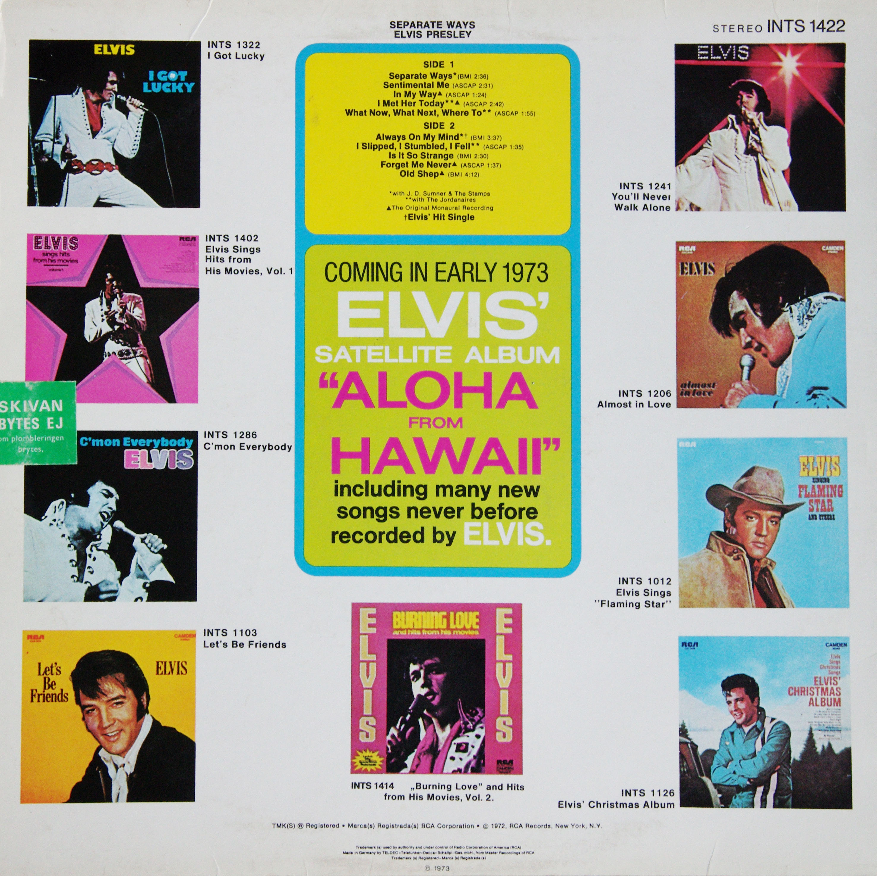 Elvis Presley  Separate Ways : LP Back